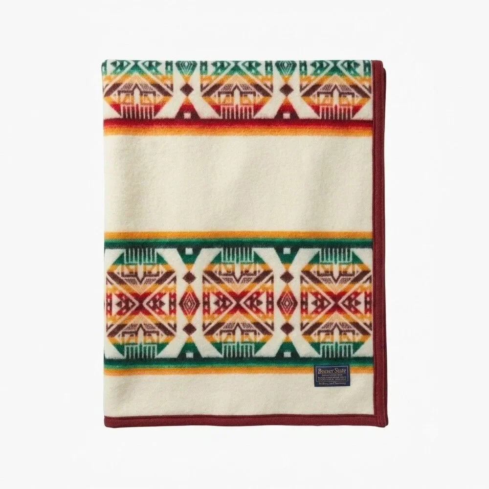Vtg Pendleton Beaver State Throw Blanket Wool Crib Baby Southwestern Aztec 40x25
